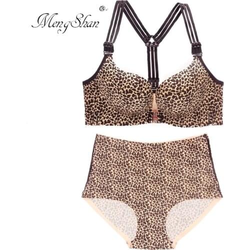 Golden Leopard Print Large Bra Suit Front Button Sexy Slim Underwear Suit with Beautiful Back big size bra set plus size women