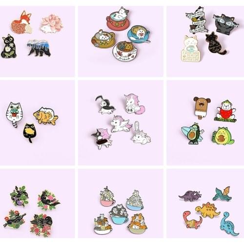 3~5PCS Set Brooch Cat Fox Snake Dinosaur Animal Enamel Pins for Backpacks Lapel Pin Cute Metal Badge Jewelry Gfit 2021 Wholesale