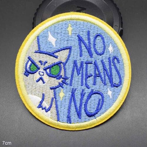 Animal Cat No Means Iron on Embroidered Cloth Clothes Patch For Clothing Girls Boys Wholesale