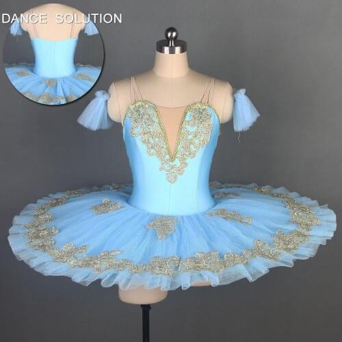 Sky Blue Spandex Bodice Gold Applique Pre-professional Ballet Tutus Women & Girls Dance Ballet Costumes Ballerinas Skirt BLL098