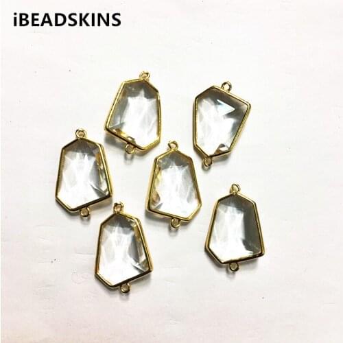 New arrival! 26x17mm 50pcs/lot gold color Copper Material with clear Glass hexagon-shape connection for Jewelry handmade DIY