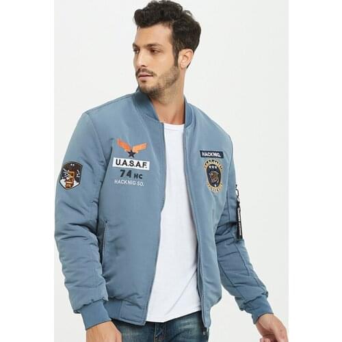 Autumn Bomber Jacket Mens Winter Thick Warm Casual Slim Fit Baseball Jackets Male Military Embroidery Pilot Force Outwear Coats