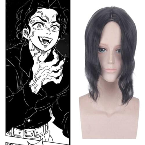 Demon Slayer Kimetsu no Yaiba Kibutsuji Muzan Cosplay Wig Black Short Synthetic Fake Hair Heat Resistant Fiber anime Wigs