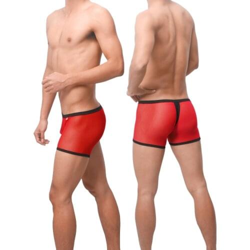 Sexy Men Underwear Transparent Boxer Shorts Man Breathable Mesh Panties Patchwork U Convex Pouch Underpants Cueca M-XL