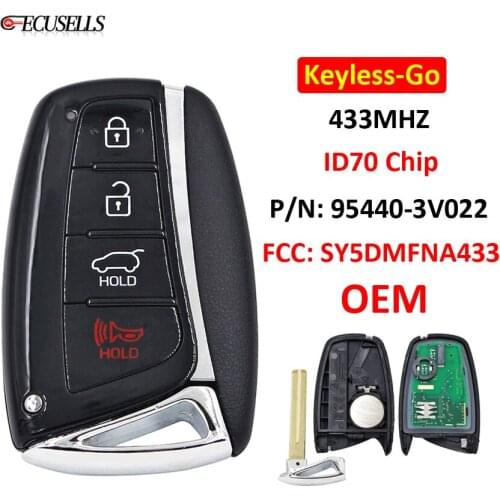OEM Keyless Go 4 Button Smart Remote Car Key 433Mhz ID70 Chip P/N: 95440-3V022 FCC ID: SY5DMFNA433 for Hyundai Azera 2015 - 2017
