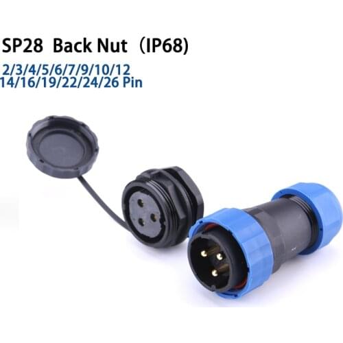 SP28 IP68 Back Nut type waterproof Aviation cable connector 2/3/4/5/6/7/9/10/12/14/16/19/22/24/26 Pin plug socket connectors