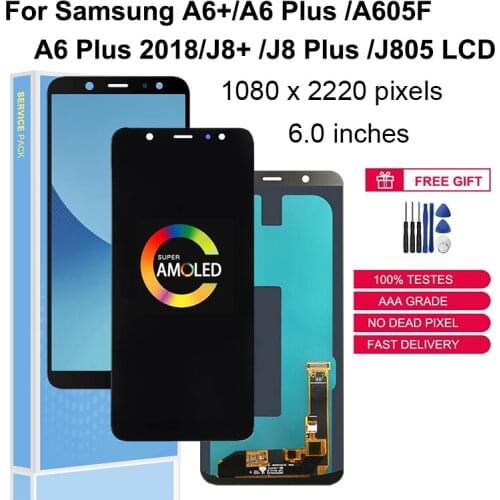 Super AMOLED For Samsung Galaxy A6 Plus 2018 A605 LCD Display Touch Screen Digitizer A605F A605FN A600A Replacement Parts