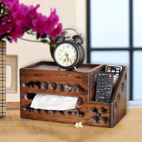 Thai style solid wood multifunctional tissue box remote control storage box creative wooden paper pumping box pumping box