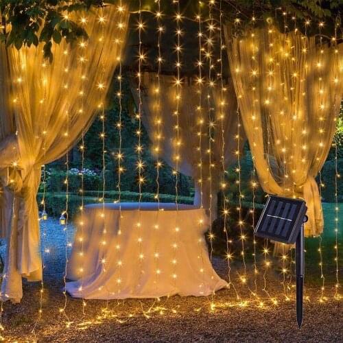 Solar Curtain Lights String 3X3cm 8 Modes Copper Wire Garland Curtain On The window Christmas Light Decoration for Home Garden