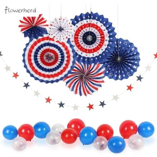 American Independence Day Party Decoration American Flag Paper Fan Red Blue White Star Paper String Spiral Garland Event Decor