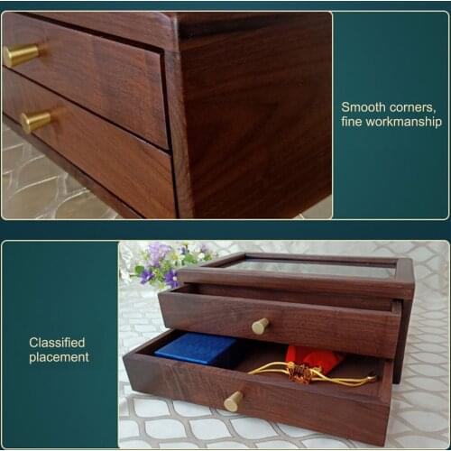 Vintage Jewelry Box Drawer Box Wood Solid Wood Watch Box Drawer Storage 32*13*19CM Boutique Wooden Chinese Walnut Retro