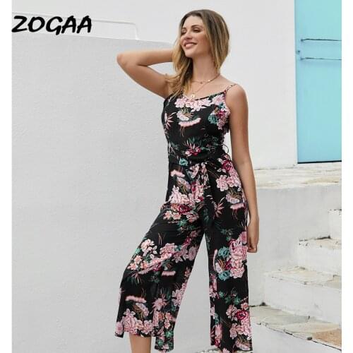 ZOGAA Jumpsuits Women Summer Womens Beach Vacation Leisure Printed Suspenders Wide-leg One-piece Cropped Trousers Loose Chic