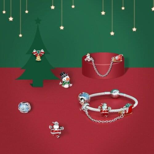 2021 Winter New 925 Sterling Silver Beads Christmas Santa Charm fit Original Pandora Bracelet Christmas Jewelry