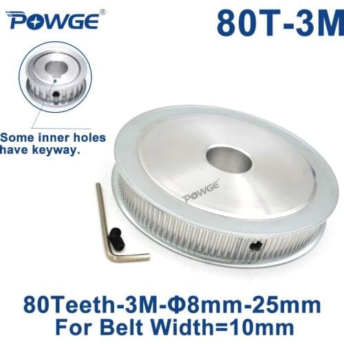 POWGE 80 Teeth HTD 3M Synchronous Pulley Bore 8/10/12/14/15/16/17/19/20/25mm for Width 10mm HTD3M Timing belt pulley 80T 80Teeth
