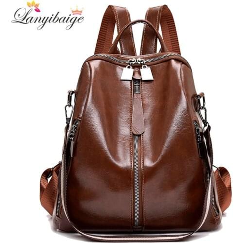2021 New 3-in-1 Vintage Backpack Women Multi-pocket Female Pu Leather Backpack Fashion Shoulder Bags School Bag For Girls