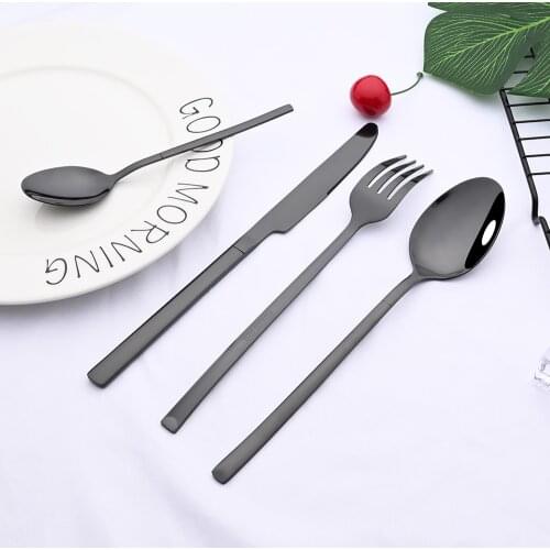 4Pcs Black Mirror Cutlery Set Stainless Steel Dinnerware Silverware Flatware Set Dinner Gold Knife Fork Spoon Tableware For Home