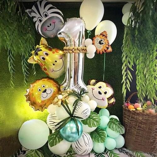 48pcs Jungle Animal Theme Party Foil Number Balloons 1~9 years Kids Birthday Party Baby Shower Balloons Set Decoration Supplies