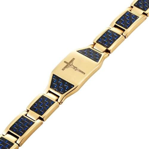 Wollet Magnetic Therapy Stainless Steel Carbon Fiber Bracelet for Men Can Relieve Pain Magnetic Therapy Cross Customizable Logo