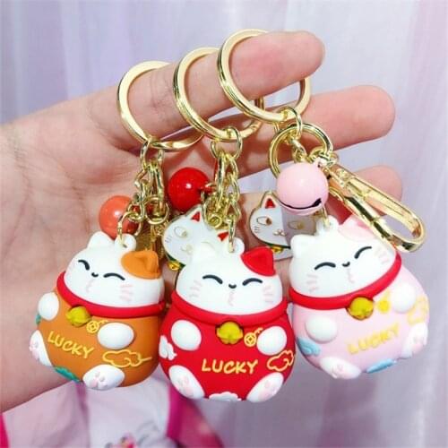 Maneki Neko Key Chain Anime Lucky Cat Creative New Women Men Children Ins Hot Selling Animal Crossing Key Ring Cute Bag Kawaii