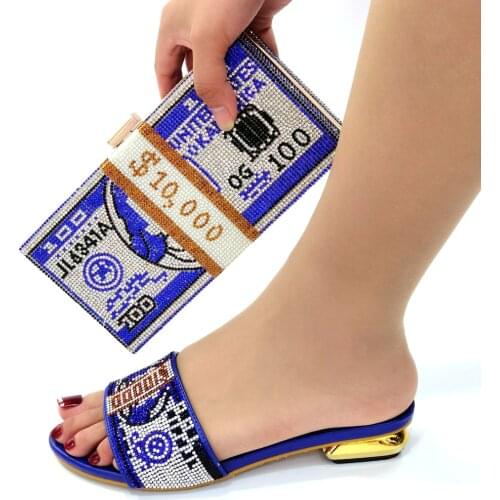Doershow nice African Shoes And Bag Matching Set With royal blue Hot Selling Women Italian Shoes And Bag Set For Wedding!HKJ1-19