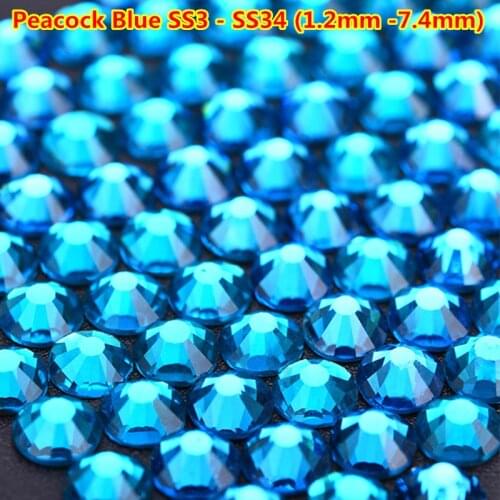 1700pcs ss4-ss12 Peacock Blue Mix Sizes Diamond Nail Crystals Rhinestones Strass Cristal Nail Flatback Non Hotfix Glass Stones