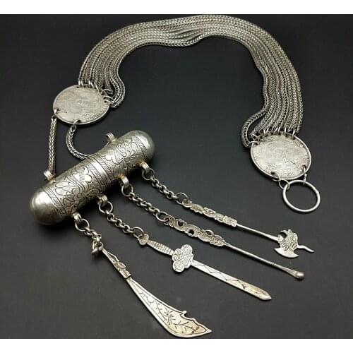 Hot sell new - free shipping Handmade jadoku ethnic clothing chain Yaolian multipurpose Silver Tube fluids necklace