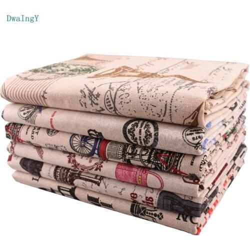 DwaIngY 5 design Printed Cotton Linen Fabric For DIY Sewing Quiltin Sofa Table ,Cloth Furniture Cover Tissue Cushion Material
