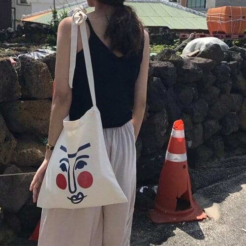 Canvas Shoulder Shopper Bag Lovely Blush Face Handbag Large Tote Bag Cotton Cloth Reusable Shopping Bag For Women Adjustable