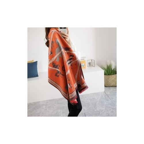 JIN-Swhbias Designer Scarf for Women 185*65 Cashmere Horse Chain Thicken Warm shawl Winter Lady Scarves Air Conditioning Shawls