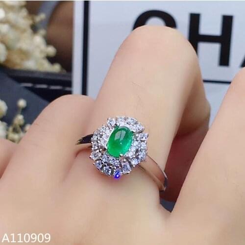 KJJEAXCMY boutique jewelry 925 sterling silver inlaid natural emerald gemstone female ring support detection beautiful