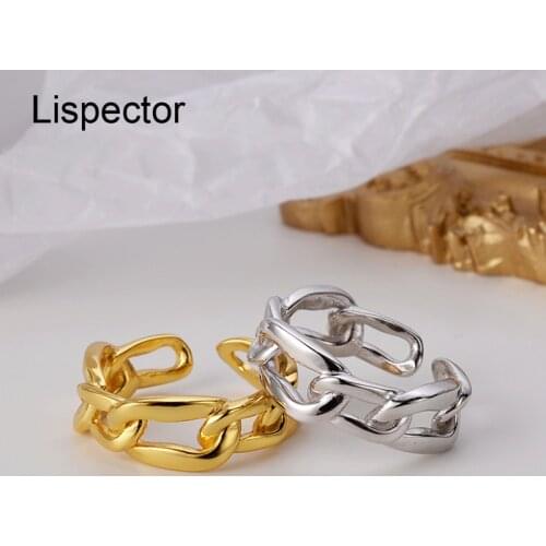 Lispector 925 Sterling Silver Korean Hollow Chain Rings for Women 18K Gold Plating Simple Open Ring Wild Female Casual Jewelry