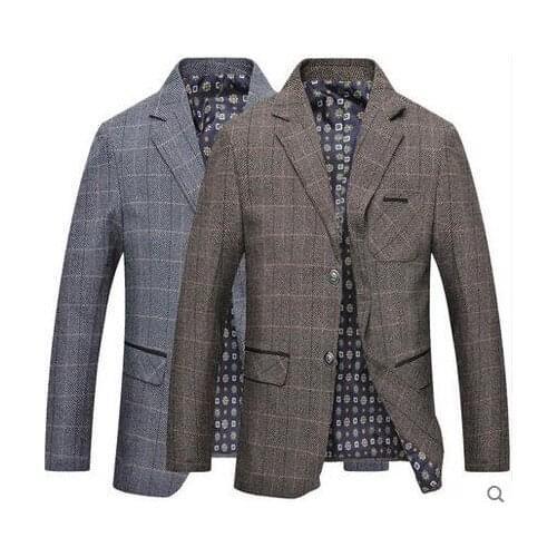 Spring and autumn new mens lattice suits casual clothes jacket middle-aged men suit father wear single-breasted blazer masculino