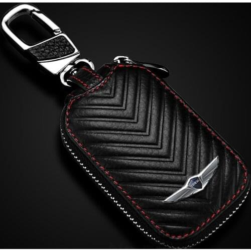 For Genesis Coupe Leather Key Case For G80 GV80 Tiburon Terracan Veloster I10 I20 XG30 With Logo Key Cover Car Accessories