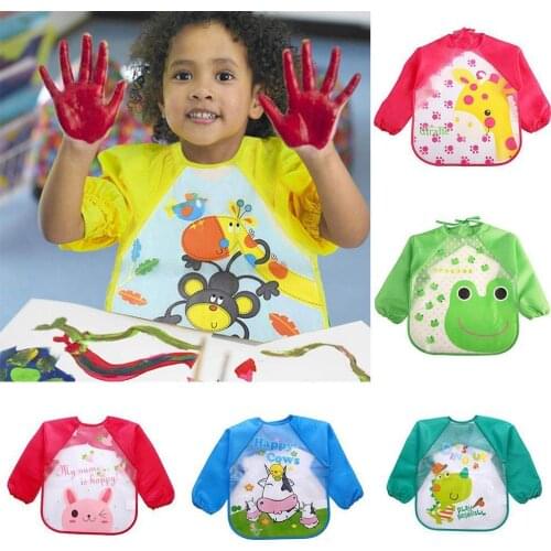 Cute Baby Bib Toddler Kids Boys Girls Cartoon Long Sleeve Waterproof Feeding Eat Toddler Waterproof Smocks