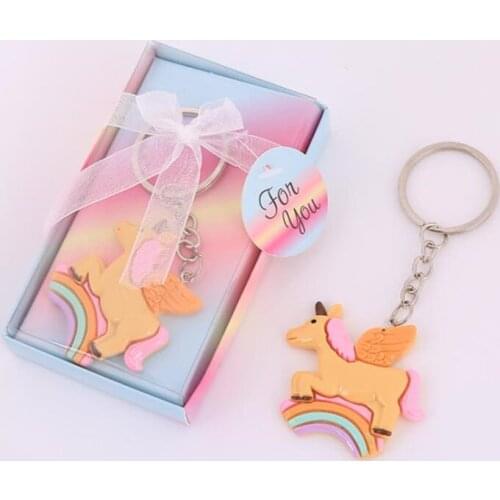 Cute Rainbow Unicorn Keychain Key Ring Decor Birthday Party Favor Bag Ornament For Kids F20173929