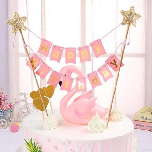 Mini Happy Birthday Banner Star Cake Topper Party Dessert Table Cake Decoration Supplies Handmade Bunting Garland Pennant Flags