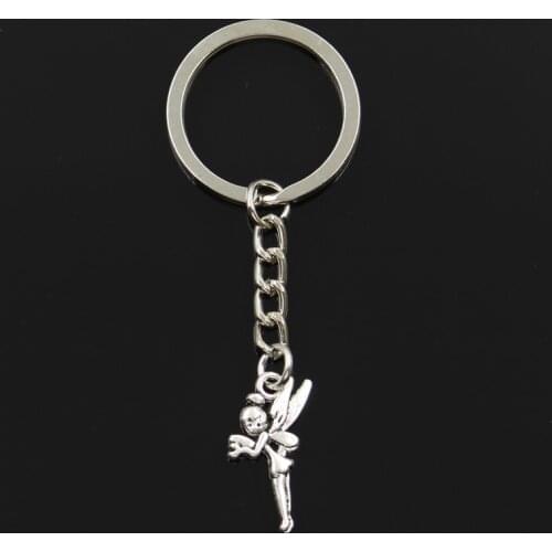 Fashion 30mm Key Ring Metal Key Chain Keychain Jewelry Antique Bronze Silver Color Plated Angel Fairy 25x15mm Pendant