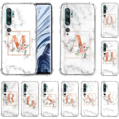 Fashion Cover For Xiaomi Mi Note 10 Lite 9T Poco X3 NFC Capa For Mi CC9E Airbag Clear Phone Cases White Marble Letter