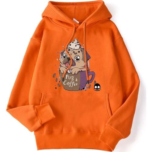 Pug A Coffee Cute Prints Hoody For Men Japan Anime Crewneck Sweatshirt Cute Crewneck Hoodie Simplicity Crewneck Man Hoody