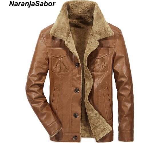 NaranjaSabor Winter 2020 New Mens Leather Jacket Casual PU Coats Thermal Outerwear Male Fleece Jackets Mens Brand Clothing 4XL