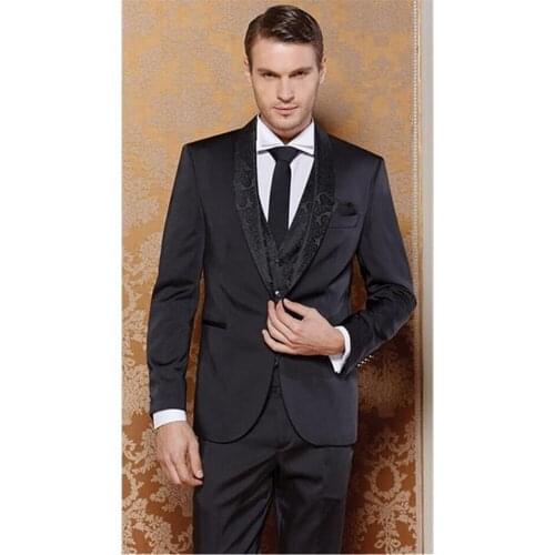 New Men’s Suit Smolking Noivo Terno Slim Fit Easculino Evening Suits For Men Black Groomsmen Shawl Lapel Wedding/Dinner Best Man