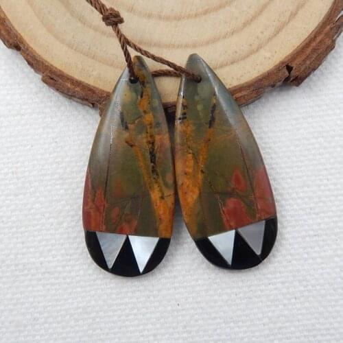 Water Drop Shape Obsidian With Multi-Color Picasso Jasper And M.O.P Earring Beads 35x15x4mm 6.5g Fashion Women Earring Accessory