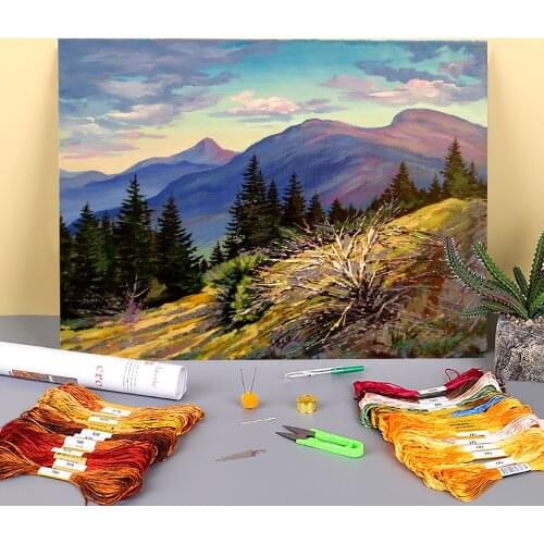 Landscape Quiet Evening Printed Canvas 11CT Cross Stitch Patterns Embroidery DMC Threads Sewing Hobby Handicraft Craft Needle