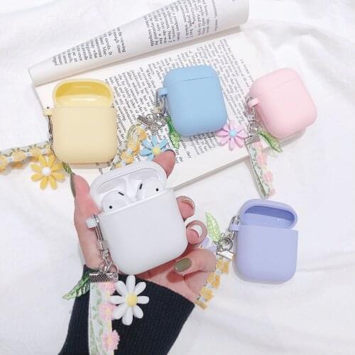 High Quality Flower Decoration Case for Apple Airpods Case ornament Accessories Bluetooth Earphone Silicone Cover Key Ring