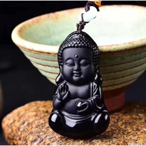 Baby Buddha Pendant Natural Obsidian charms for jewelry making Black Obsidian White Chalcedony Pendant for Men and Women