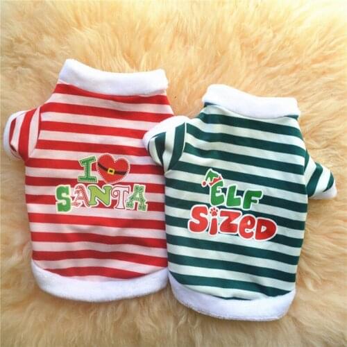 Christmas Dog Clothing Cotton Stripe T shirt Puppy Costume Pet Santa Clothes Puppy Dog Jacket Vest Sport Casual Sweater