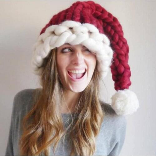 Christmas Hat Santa Claus Hats Soft Woolen Knitting With Ball women