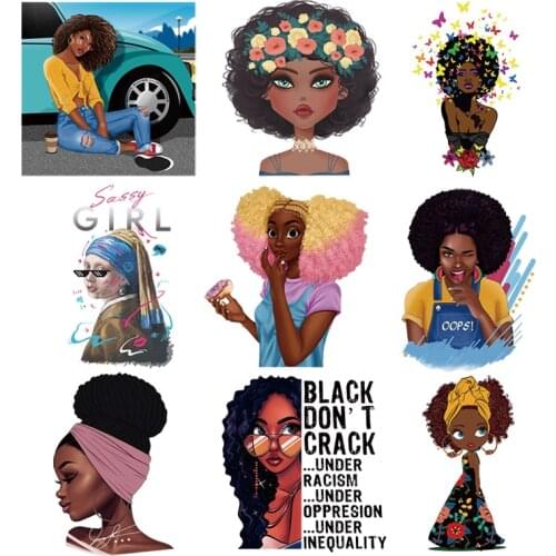 DIY Black Girl Transfer Iron-On Patch For Woman T-Shirt Hoodies Hot Tear New Thermal Transfer Diy Appliques On Clothes Washable