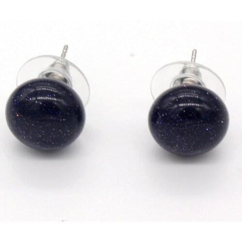 Trendy-beads Personalized Silver Plated Bread Shape Blue Sand Stone Stud Earrings For Valentines Day Jewelry