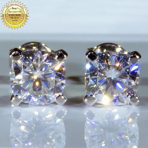 18K Au750 White Gold Earrings Moissanite Diamonds 1 2 3 Carat Cushion Square Wedding Party Engagement Anniversary